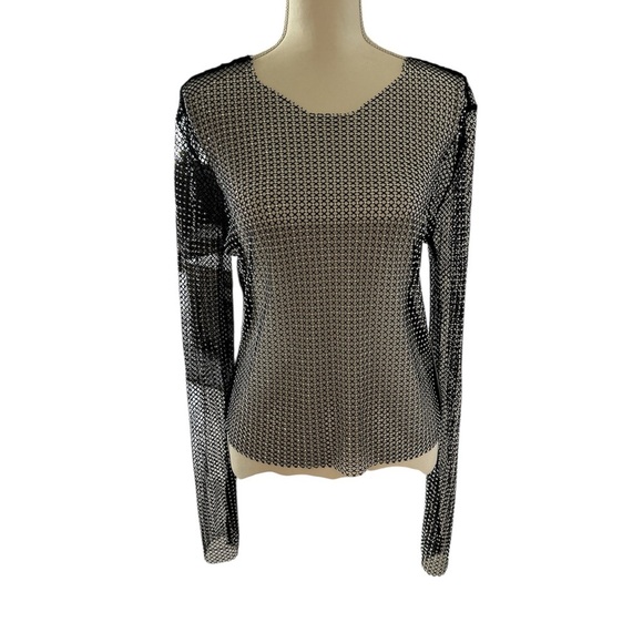 Black Mesh Iridescent Studdded, Long Sleeve Top - Picture 1 of 8